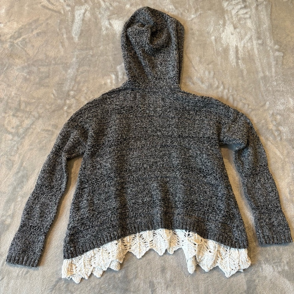 Abercrombie Kids Girls Hooded Crochet Lace Trim Cardigan Sz 7/8 - Picture 6 of 7